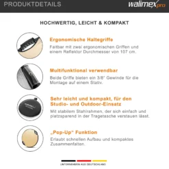 Walimex pro 5-in-1 Faltreflektor Set wavy comfort mit Pop up Funktion Ø 107 cm Wavy-Goldfarben Silberfarben Weiß Schwarz Transparent inkl. Transporttasche