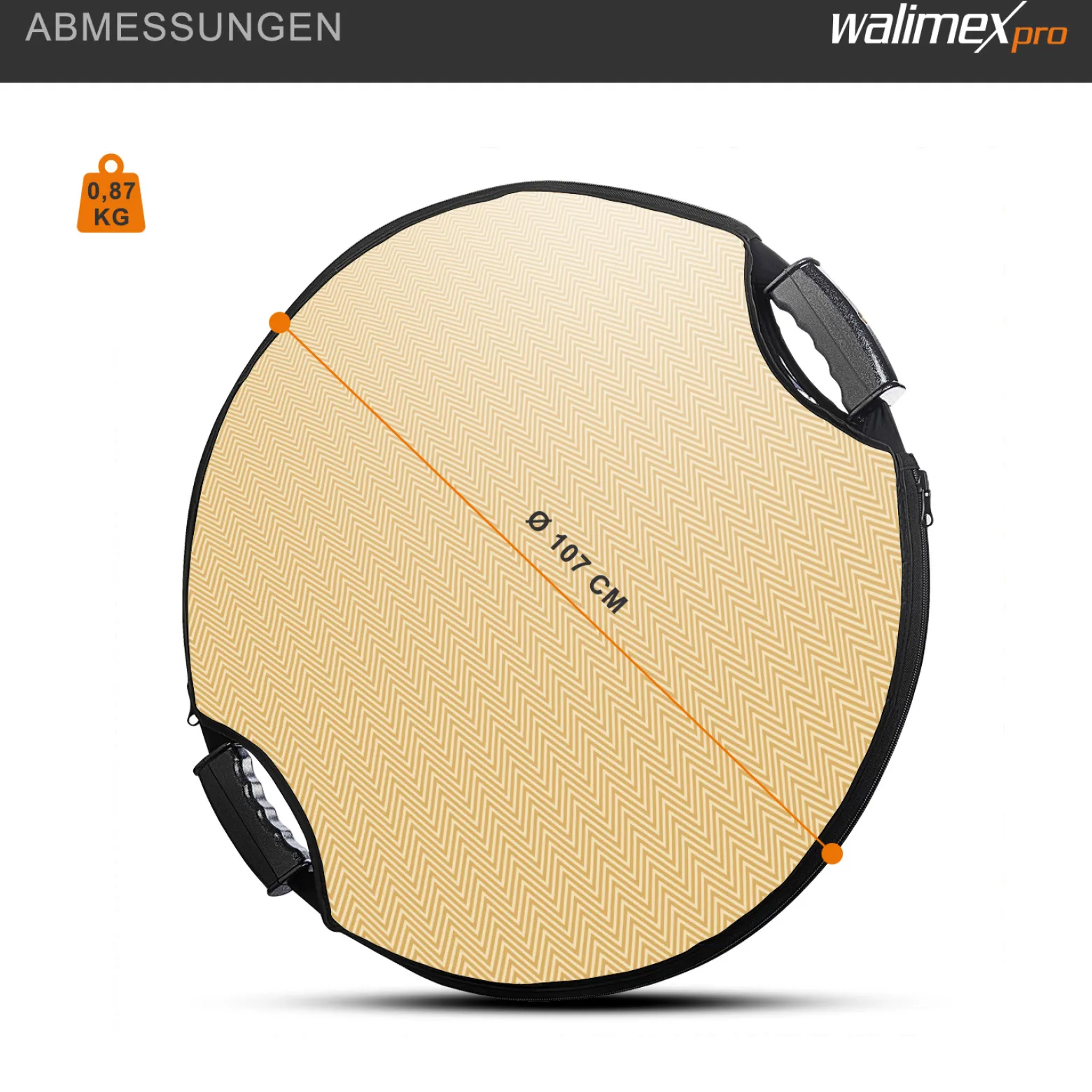 Walimex pro 5-in-1 Faltreflektor Set wavy comfort mit Pop up Funktion Ø 107 cm Wavy-Goldfarben Silberfarben Weiß Schwarz Transparent inkl. Transporttasche
