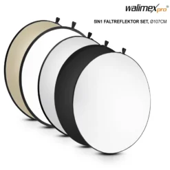 Walimex pro 5-in-1 Faltreflektor Set Ø 107 cm Wavy-Goldfarben Silberfarben Weiß Schwarz Transparent inkl. Transporttasche faltbarer Fotoreflektor