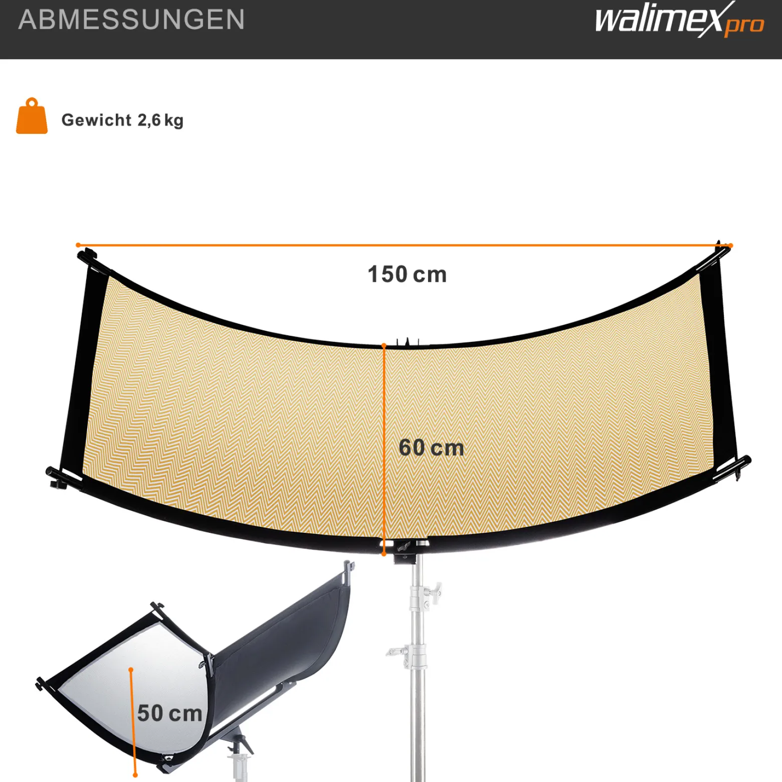 Walimex pro 3in1 Reflektor Halfpipe konkav 150 x 60 cm, silberfarben/weiß/goldfarben, Beauty & Fashion Lichtformer
