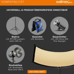 Walimex pro 3in1 Reflektor Halfpipe konkav 150 x 60 cm, silberfarben/weiß/goldfarben, Beauty & Fashion Lichtformer