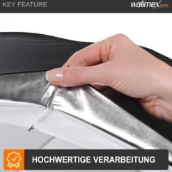 Walimex pro 2in1 Reflex- und Durchlichtschirm weiß, Fotoschirm 109 cm Durchmesser, robuster Reflexschirm mit Stange und Spitze aus Metall, Lichtformer für weiche Lichtcharakteristik