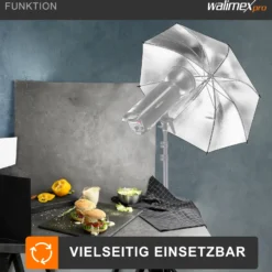 Walimex pro 2in1 Reflex- und Durchlichtschirm weiß, Fotoschirm 109 cm Durchmesser, robuster Reflexschirm mit Stange und Spitze aus Metall, Lichtformer für weiche Lichtcharakteristik