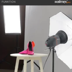 Walimex pro 2in1 Reflex- und Durchlichtschirm weiß, Fotoschirm 84 cm Durchmesser, robuster Reflexschirm mit Stange und Spitze aus Metall, Lichtformer für weiche Lichtcharakteristik