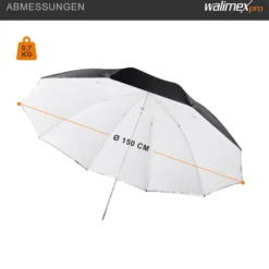 Walimex pro 2in1 Reflex- und Durchlichtschirm weiß Ø 150 cm für weiches Licht, Studioschirm mit abnehmbarer äußerer Reflexschicht (silberfarben, schwarz) und innerer Durchlichtschicht (weiß)