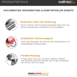 Walimex pro Kamera Hüftgurt mit 2x V-Dock Argus – Tragegurt mit Holster für Fotoshooting und Outdoor Fotografie – V Clip Kameraholster mit Bauchgurt