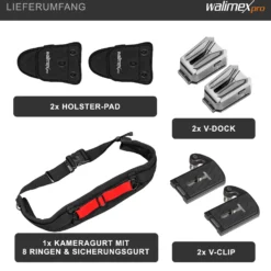 Walimex pro Kamera Hüftgurt mit 2x V-Dock Argus – Tragegurt mit Holster für Fotoshooting und Outdoor Fotografie – V Clip Kameraholster mit Bauchgurt