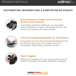 Walimex pro Kamera Hüftgurt mit 2x V-Dock Argus – Tragegurt mit Holster für Fotoshooting und Outdoor Fotografie – V Clip Kameraholster mit Bauchgurt