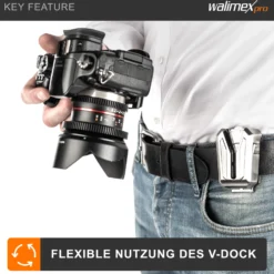 Walimex pro Kamera Hüftgurt mit 2x V-Dock Argus – Tragegurt mit Holster für Fotoshooting und Outdoor Fotografie – V Clip Kameraholster mit Bauchgurt