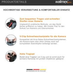 Walimex pro Kamera Hüftgurt mit V-Dock Argus – Tragegurt mit Holster für Fotoshooting und Outdoor Fotografie – V Clip Kameraholster mit Bauchgurt