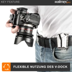 Walimex pro Kamera Hüftgurt mit V-Dock Argus – Tragegurt mit Holster für Fotoshooting und Outdoor Fotografie – V Clip Kameraholster mit Bauchgurt