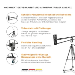 Walimex pro Kamerakran Set Director Pro II mit Videostativ EI-9901 und WT-600 Stativwagen für professionelle Kamerafahrten
