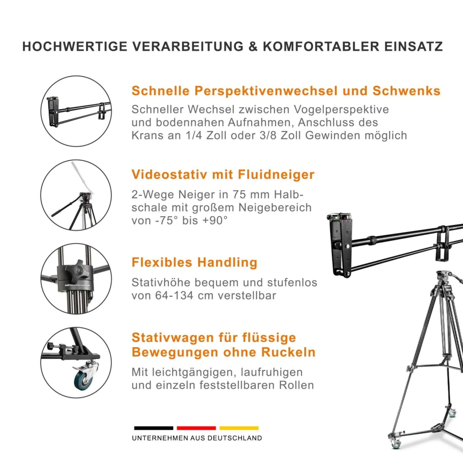 Walimex pro Kamerakran Set Director Pro II mit Videostativ EI-9901 und WT-600 Stativwagen für professionelle Kamerafahrten