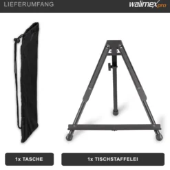 Walimex pro klappbare Tischstaffelei, stabile Staffelei aus Aluminium, Malerstaffelei für Leinwände bis 40 x 60 cm, Leinwandständer mit praktischer Tragetasche