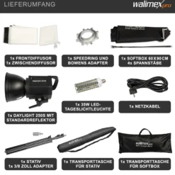 Walimex pro Komplettset mit 35 W LED Studioleuchte, 90 x 60 cm Softbox, Lampenstativ bis 256 cm, Studiolicht 5000 K Farbtemperatur, Lichtstativ mt Federdämpfung, professionelles Fotostudio Set