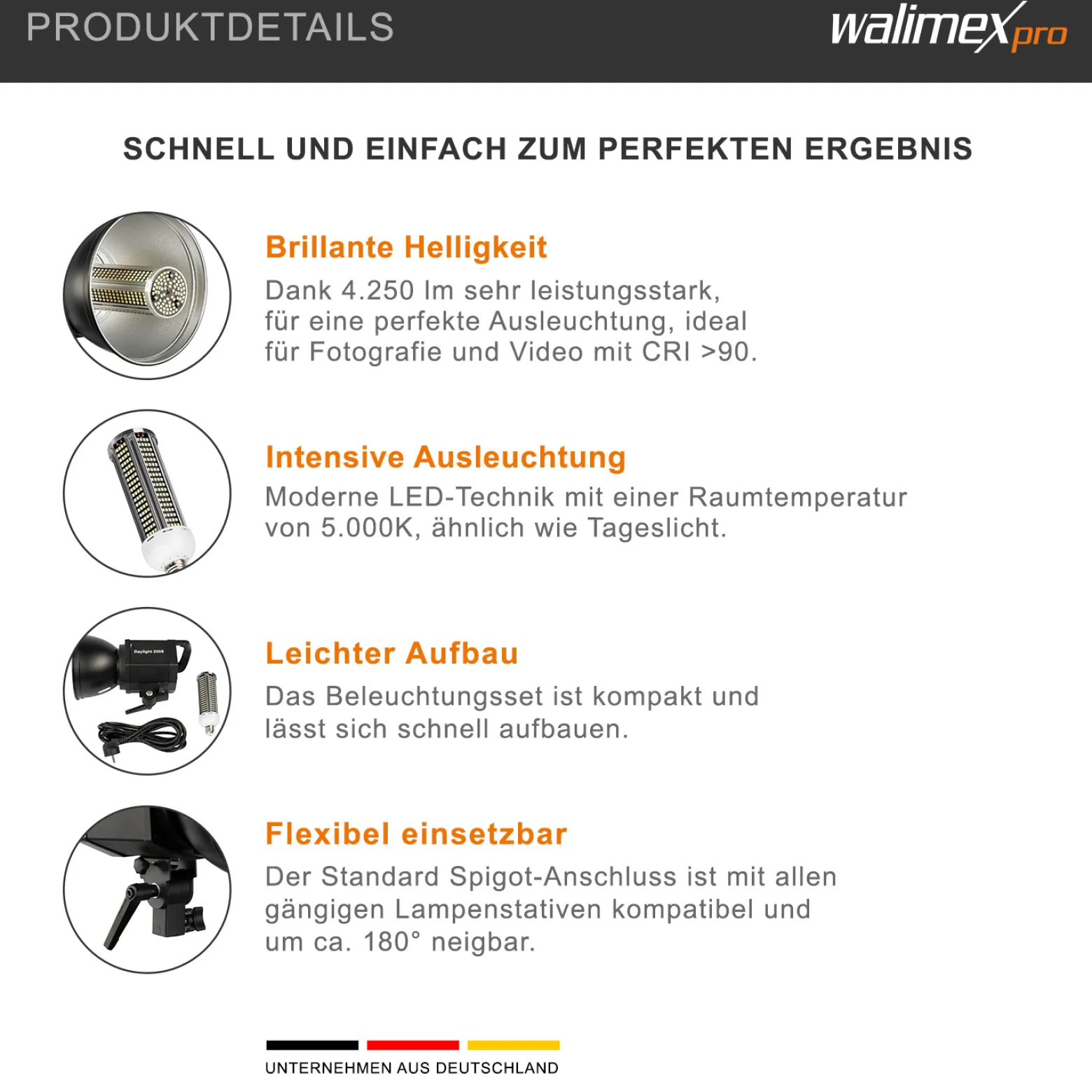 Walimex pro Komplettset mit 35 W LED Studioleuchte, 90 x 60 cm Softbox, Lampenstativ bis 256 cm, Studiolicht 5000 K Farbtemperatur, Lichtstativ mt Federdämpfung, professionelles Fotostudio Set