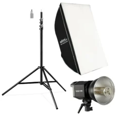 Walimex pro Komplettset mit 35 W LED Studioleuchte, 90 x 60 cm Softbox, Lampenstativ bis 256 cm, Studiolicht 5000 K Farbtemperatur, Lichtstativ mt Federdämpfung, professionelles Fotostudio Set