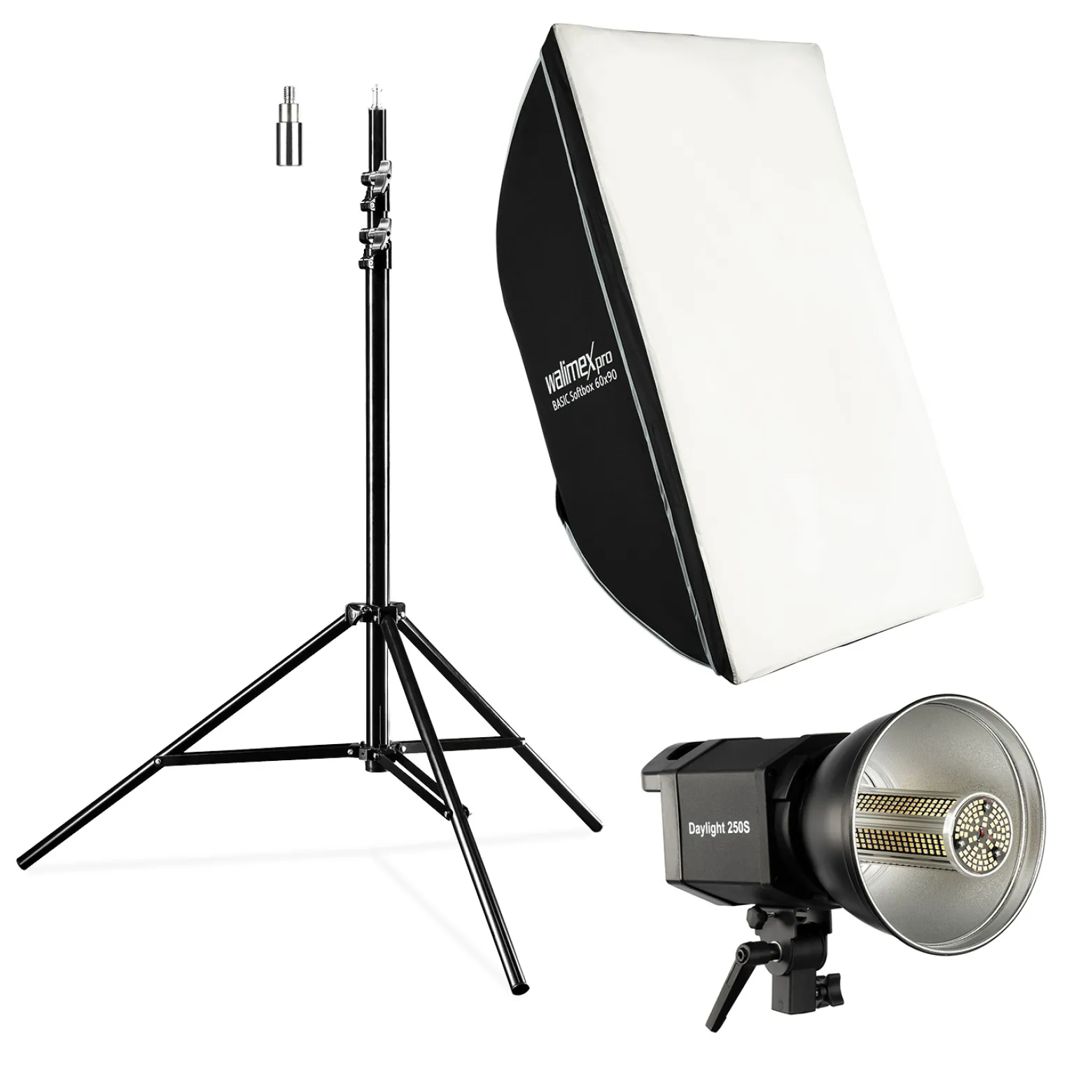 Walimex pro Komplettset mit 35 W LED Studioleuchte, 90 x 60 cm Softbox, Lampenstativ bis 256 cm, Studiolicht 5000 K Farbtemperatur, Lichtstativ mt Federdämpfung, professionelles Fotostudio Set