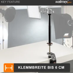 Walimex pro KX-20 Stativklemme mit Mittelsäule, Universal Schraubklemme bis 6 cm, 4x 1/4 Zoll Gewinde, Traglast 6 kg, für Kamera, Fotoblitz und Zubehör