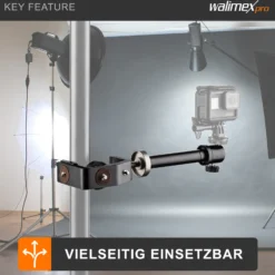 Walimex pro KX-20 Stativklemme mit Mittelsäule, Universal Schraubklemme bis 6 cm, 4x 1/4 Zoll Gewinde, Traglast 6 kg, für Kamera, Fotoblitz und Zubehör
