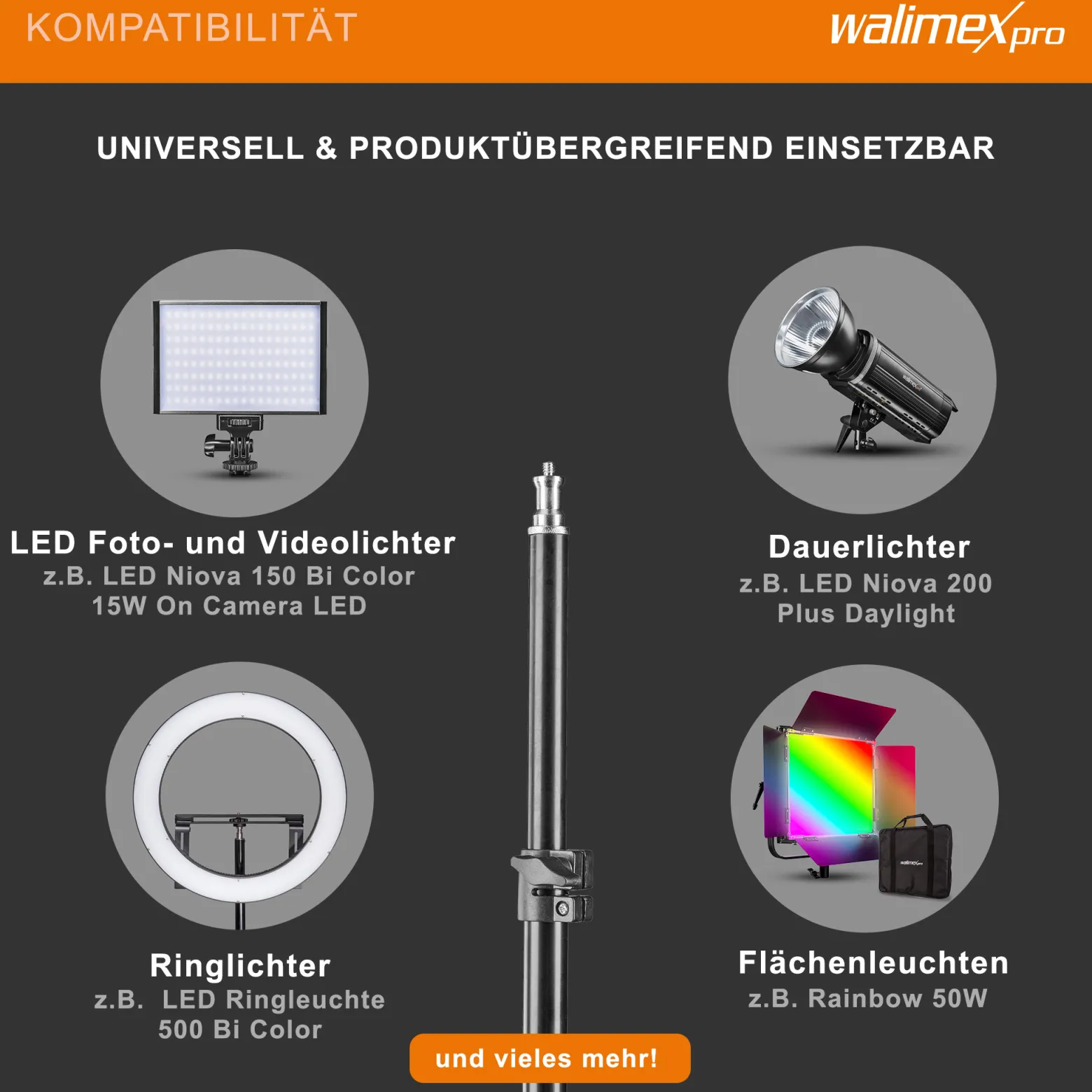 Walimex pro Lampenstativ höhenverstellbar bis 40 cm, Mini Stativ mit 2,5 kg Tragkraft, Lichtstativ für kleinere Lampen, Studioblitze, Studioleuchten und Kompaktblitze