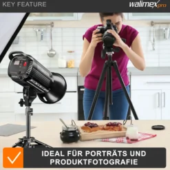 Walimex pro Lampenstativ höhenverstellbar bis 40 cm, Mini Stativ mit 2,5 kg Tragkraft, Lichtstativ für kleinere Lampen, Studioblitze, Studioleuchten und Kompaktblitze