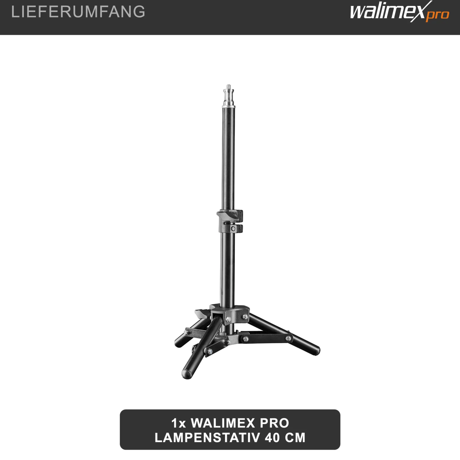 Walimex pro Lampenstativ höhenverstellbar bis 40 cm, Mini Stativ mit 2,5 kg Tragkraft, Lichtstativ für kleinere Lampen, Studioblitze, Studioleuchten und Kompaktblitze