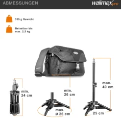 Walimex pro Lampenstativ höhenverstellbar bis 40 cm, Mini Stativ mit 2,5 kg Tragkraft, Lichtstativ für kleinere Lampen, Studioblitze, Studioleuchten und Kompaktblitze