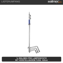 Walimex pro Lampenstativ mit verstellbarem Fuß – silberfarben – 750 x 750 x 1400 mm – Tragkraft bis 11 kg – mit 5/8