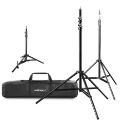 Walimex pro Lampenstativ Set mit Tasche, 3 verschiedene Lichtstative plus Transporttasche bis max. 256 cm Höhe, Blitzstativ belastbar max. 6 kg für Studio und Outdoor