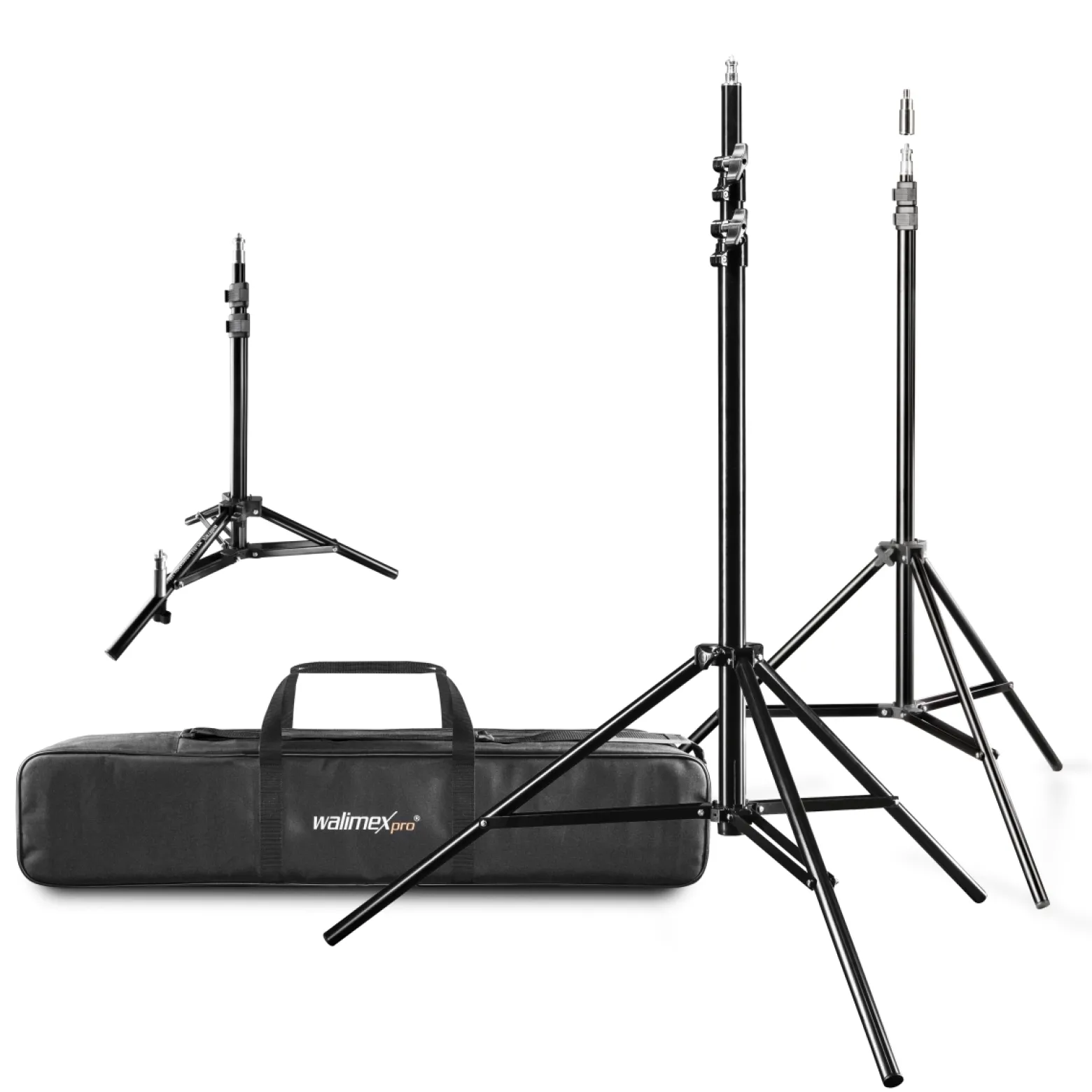Walimex pro Lampenstativ Set mit Tasche, 3 verschiedene Lichtstative plus Transporttasche bis max. 256 cm Höhe, Blitzstativ belastbar max. 6 kg für Studio und Outdoor