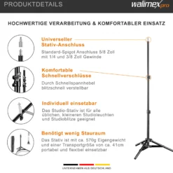 Walimex pro Lampenstativ Set mit Tasche, 3 verschiedene Lichtstative plus Transporttasche bis max. 256 cm Höhe, Blitzstativ belastbar max. 6 kg für Studio und Outdoor