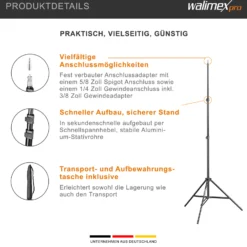 Walimex pro Lampenstativ Set mit Tasche, 3 verschiedene Lichtstative plus Transporttasche bis max. 256 cm Höhe, Blitzstativ belastbar max. 6 kg für Studio und Outdoor