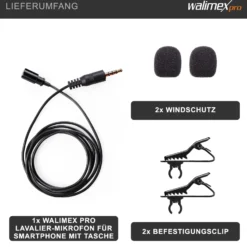Walimex pro Lavalier Ansteck Mikrofon Boya LM10 für Smartphone/DSLR - 109 x 82 x 19 mm - mit 3,5 mm Klinke, Windschutz und Clips - kompatibel mit Android, kompatibel mit iPhone