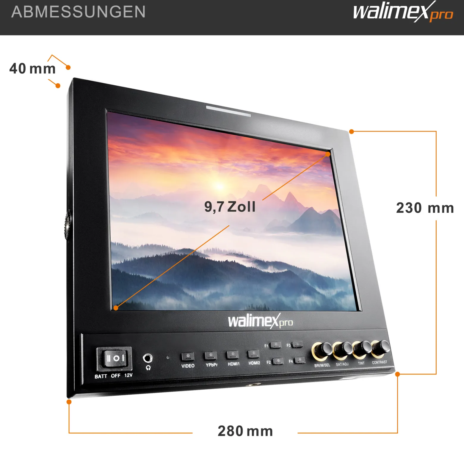 Walimex pro LCD Monitor Director II 9,7' Professioneller Video Screen 24,6 cm mit 1920 x 1080 Pixel, Full HD, 8-fach Zoom, HDMI Out - für Video DSLR Kamera