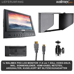 Walimex pro LCD Monitor Director 7 Zoll 17,8 cm Kamera Monitor mit Full HD Unterstützung, Peaking, False Colour, Histogramm, frei belegbare Funktionstasten