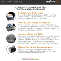 Walimex pro LCD Monitor Director II - Professioneller Video Screen - 24,6 cm / 9,7 Zoll / 1920 x 1080 Pixel, Full HD, 8-fach Zoom, HDMI Out - für Video DSLR Kamera