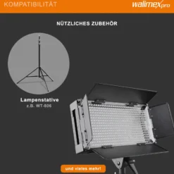 Walimex pro LED 500 Flächenleuchte, dimmbares Flächenlicht mit LCD-Display & Touchscreen, Videoleuchte mit vier Abschirmkappen, Stativaufnahme neigbar