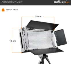 Walimex pro LED 500 Flächenleuchte, dimmbares Flächenlicht mit LCD-Display & Touchscreen, Videoleuchte mit vier Abschirmkappen, Stativaufnahme neigbar