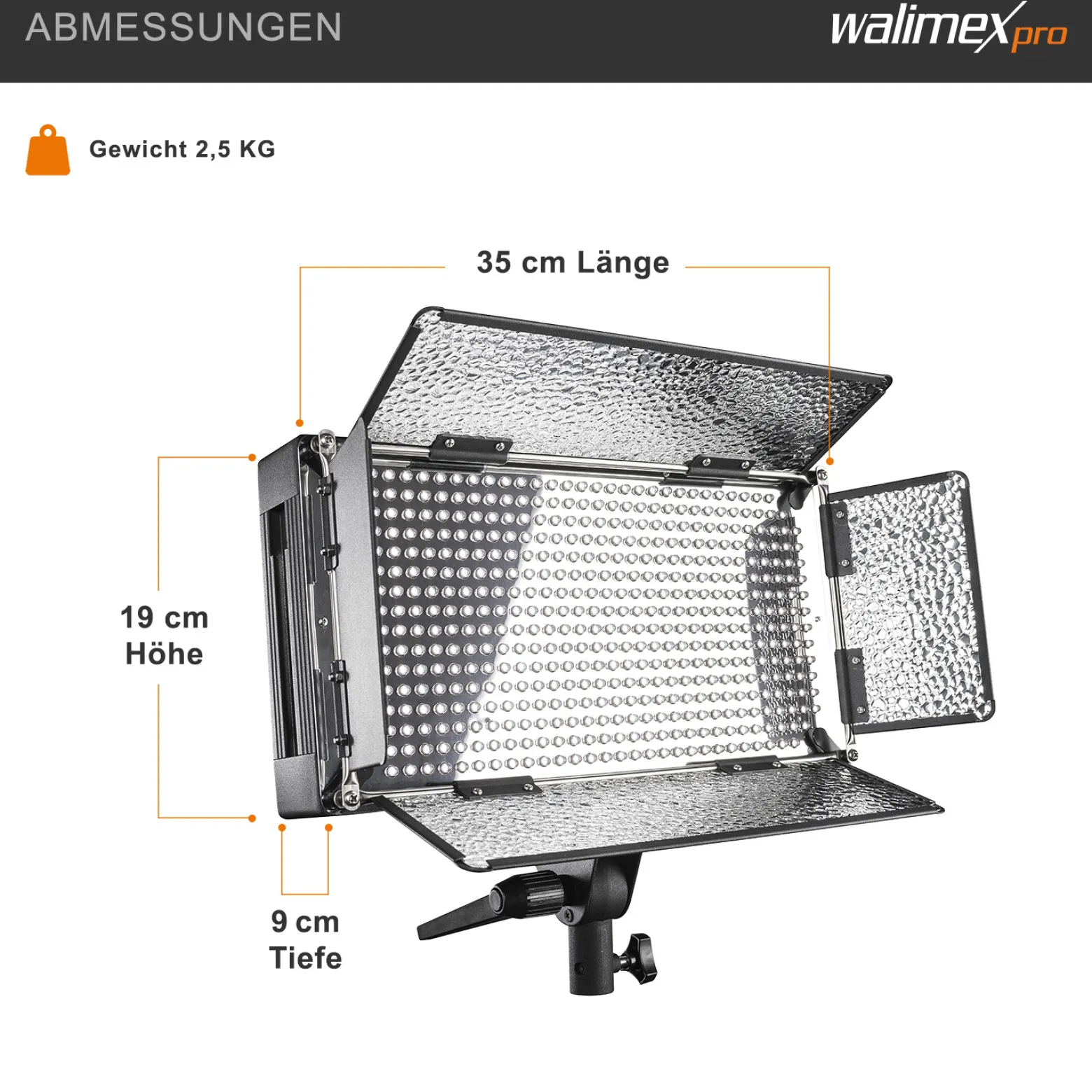 Walimex pro LED 500 Flächenleuchte 30 W, Flächenlicht Tageslichtversion, Videoleuchte mit robustem Metallgehäuse + Halterung, leistungsstarke Studioleuchte