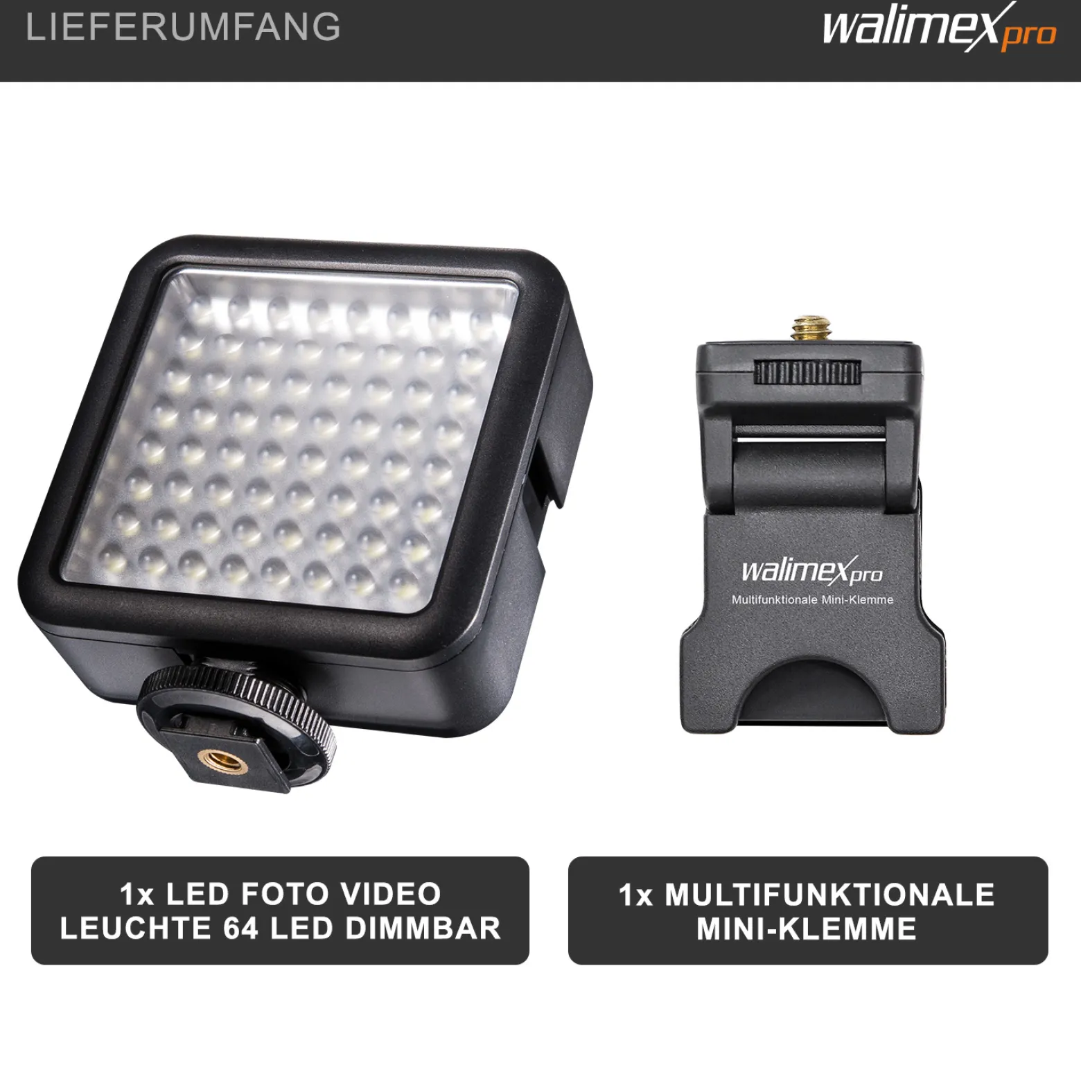 Walimex pro LED Leuchte 64 mit Mini-Klemme