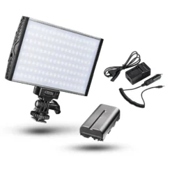 Walimex pro LED Niova 150 Bi Color Videoleuchte inkl. Akku, On-Camera Fotolampe 15 W, Videolicht mit einstellbarer Farbtemperatur 3200-566 K, Studiolicht dimmbar