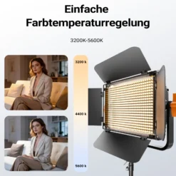 Walimex pro LED Niova 600 Bi Color und Stativ 2er Set mit 36 W LED Flächenleuchten, variabler Farbtemperatur und Lichtstativen
