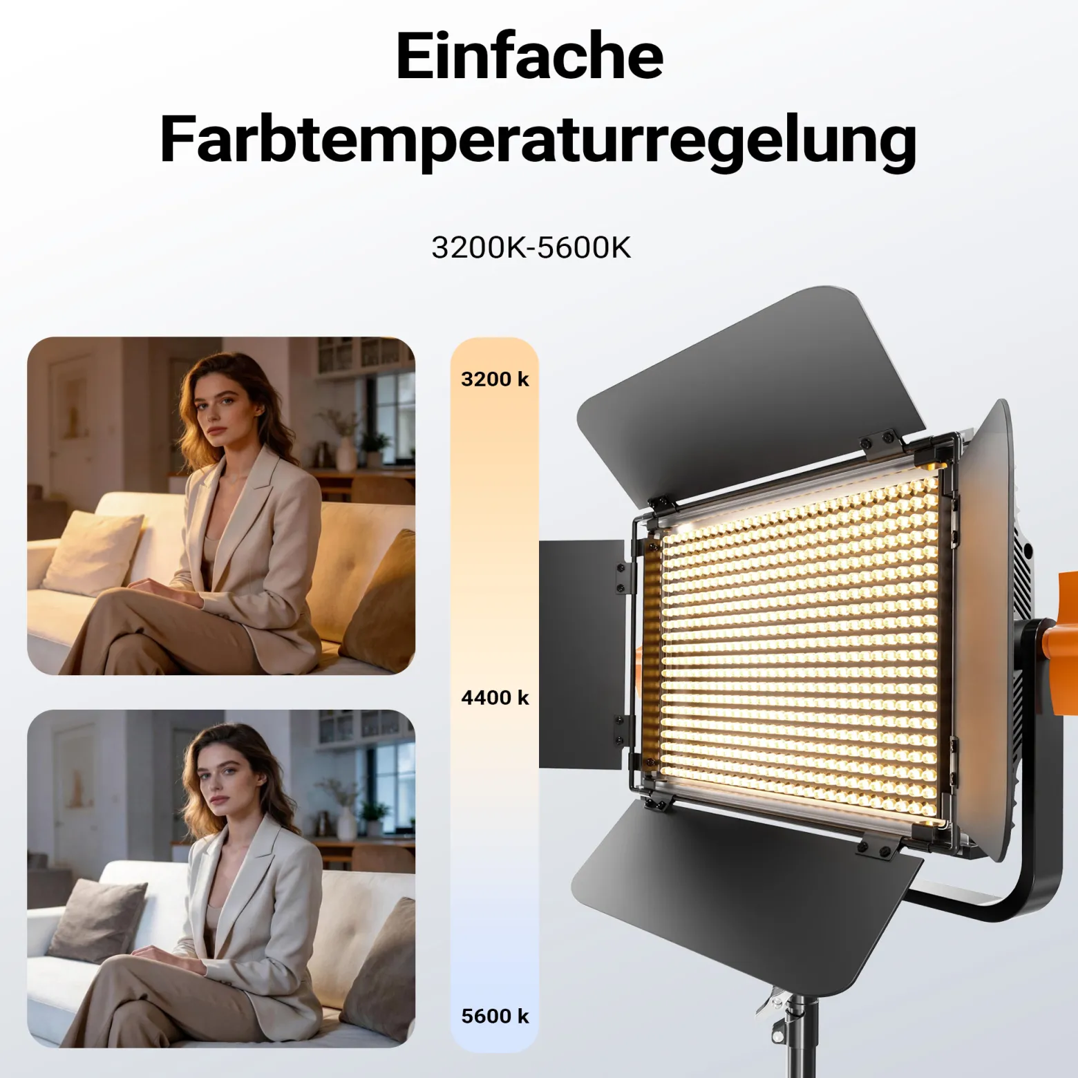 Walimex pro LED Niova 600 Bi Color und Stativ 2er Set mit 36 W LED Flächenleuchten, variabler Farbtemperatur und Lichtstativen