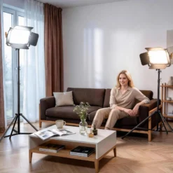 Walimex pro LED Niova 600 Bi Color und Stativ 2er Set mit 36 W LED Flächenleuchten, variabler Farbtemperatur und Lichtstativen
