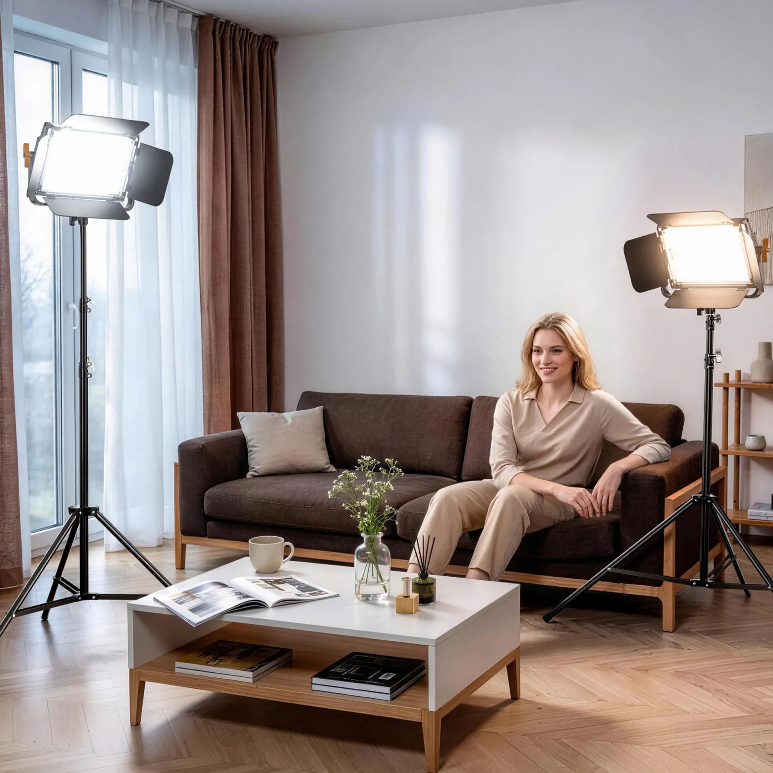 Walimex pro LED Niova 600 Bi Color und Stativ 2er Set mit 36 W LED Flächenleuchten, variabler Farbtemperatur und Lichtstativen