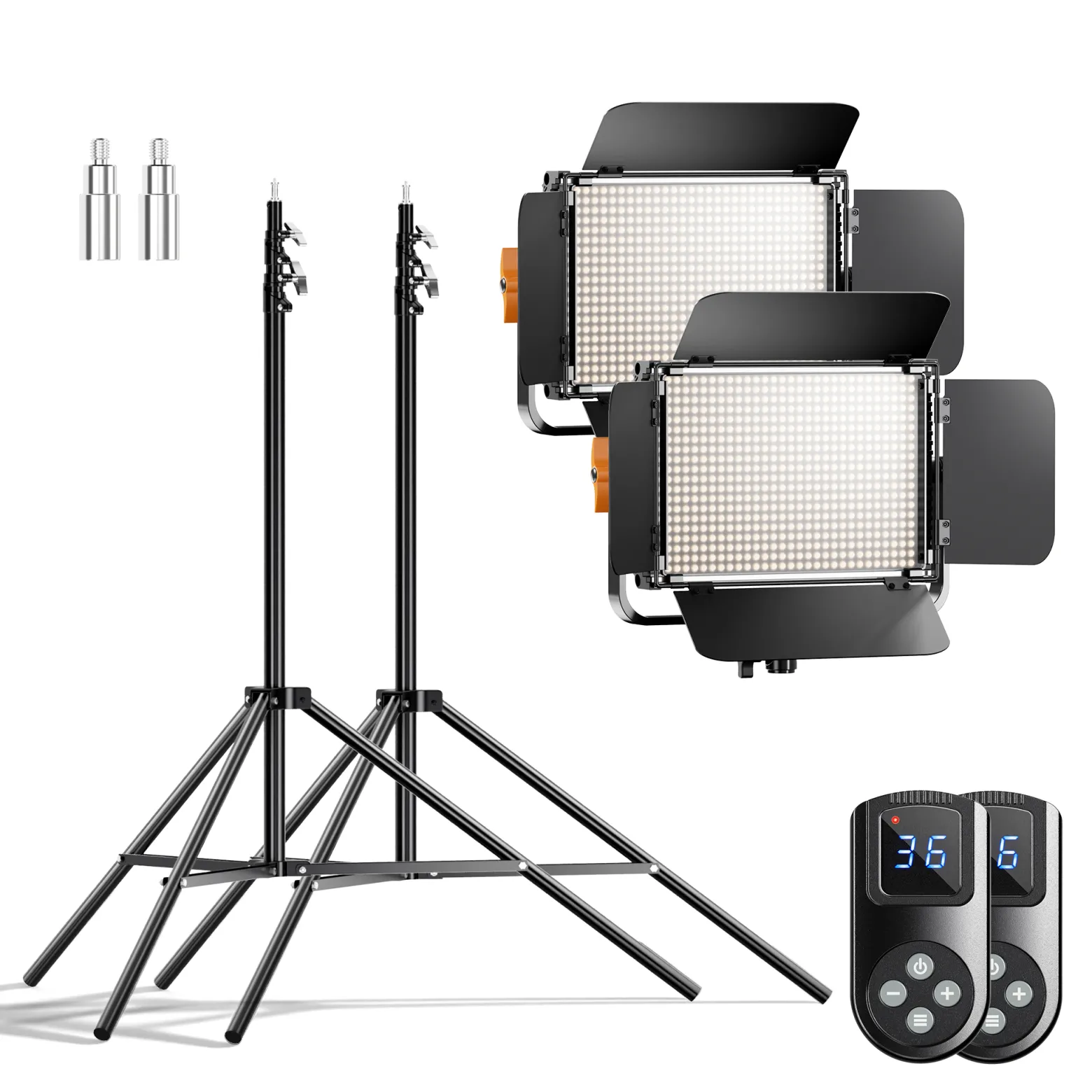Walimex pro LED Niova 600 Bi Color und Stativ 2er Set mit 36 W LED Flächenleuchten, variabler Farbtemperatur und Lichtstativen