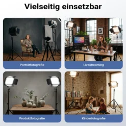 Walimex pro LED Niova 900 Bi Color und Stativ 2er Set mit 54 W LED Flächenleuchten, variabler Farbtemperatur und Lichtstativen
