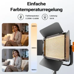 Walimex pro LED Niova 900 Bi Color und Stativ 2er Set mit 54 W LED Flächenleuchten, variabler Farbtemperatur und Lichtstativen