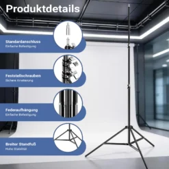 Walimex pro LED Niova 600 Daylight und Stativ 2er Set mit 36 W Flächenleuchten und höhenverstellbaren Lichtstativen